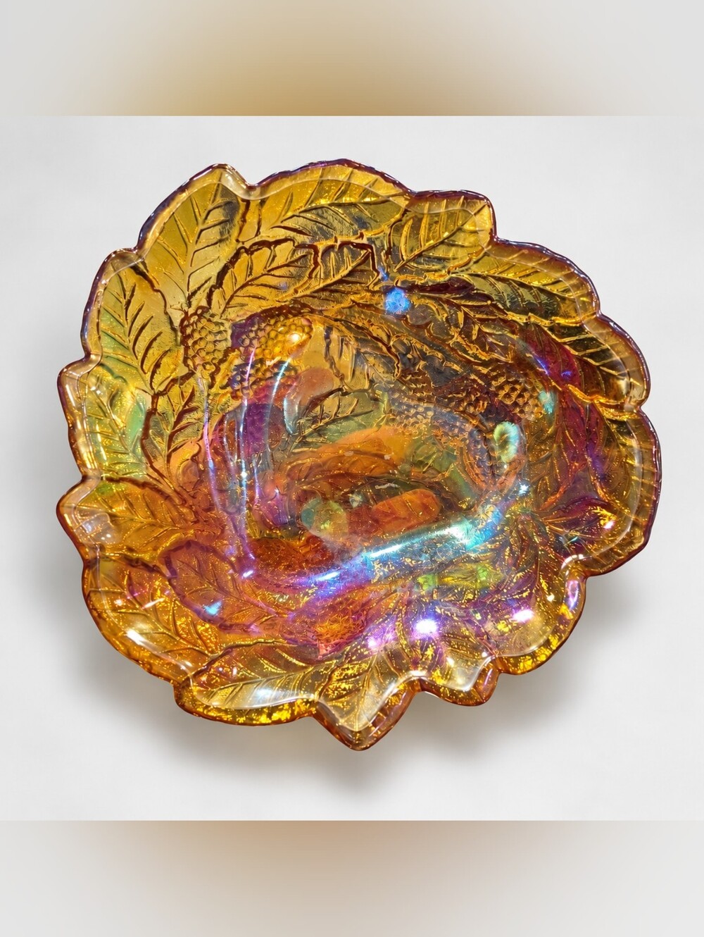 Vintage Indiana Glass Loganberry Amber Carnival Glass Bowl